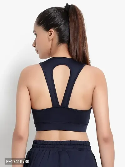 WEARJUKEBOX Sports Bra for Women, Medium-High Support Criss-Cross Back Strappy Padded Sports Bras Supportive for Yoga Cycling Running Gym Workout TopsJUKE-W-165-NAVY-XXL-thumb4