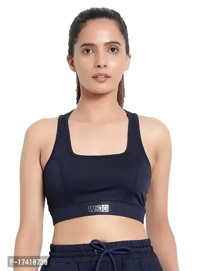 WEARJUKEBOX Sports Bra for Women, Medium-High Support Criss-Cross Back Strappy Padded Sports Bras Supportive for Yoga Cycling Running Gym Workout TopsJUKE-W-165-NAVY-XXL-thumb0