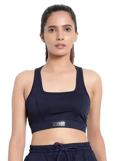 WEARJUKEBOX Sports Bra for Women, Medium-High Support Criss-Cross Back Strappy Padded Sports Bras Supportive for Yoga Cycling Running Gym Workout TopsJUKE-W-165-NAVY-XXL