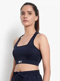 WEARJUKEBOX Sports Bra for Women, Medium-High Support Criss-Cross Back Strappy Padded Sports Bras Supportive for Yoga Cycling Running Gym Workout TopsJUKE-W-165-NAVY-XXL-thumb1