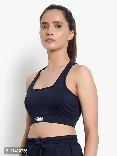 WEARJUKEBOX Sports Bra for Women, Medium-High Support Criss-Cross Back Strappy Padded Sports Bras Supportive for Yoga Cycling Running Gym Workout TopsJUKE-W-165-NAVY-XXL-thumb2