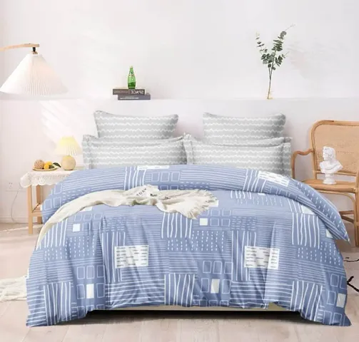 Printed Glace Cotton Double Bedsheet with 2 Pillow Cover