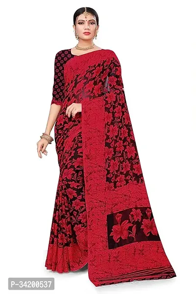 Stylish Red Georgette Saree with Blouse piece For Women-thumb0