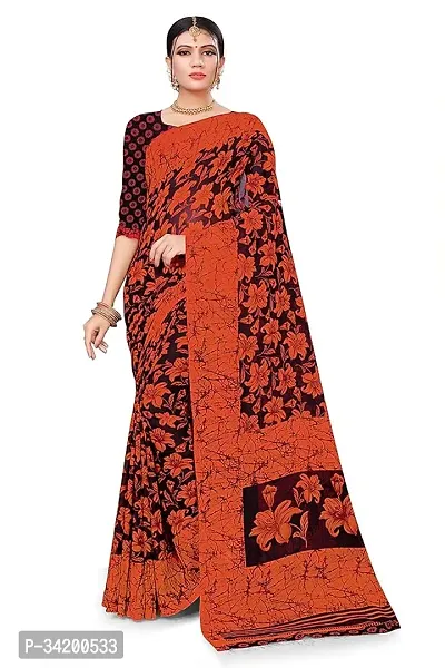 Stylish Orange Georgette Saree with Blouse piece For Women-thumb0