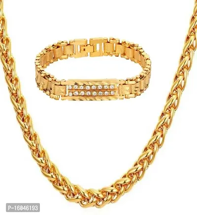 KJ Verma Golden Zanjir Chain With Stone Bracelet For Mens (Pack Of 2).