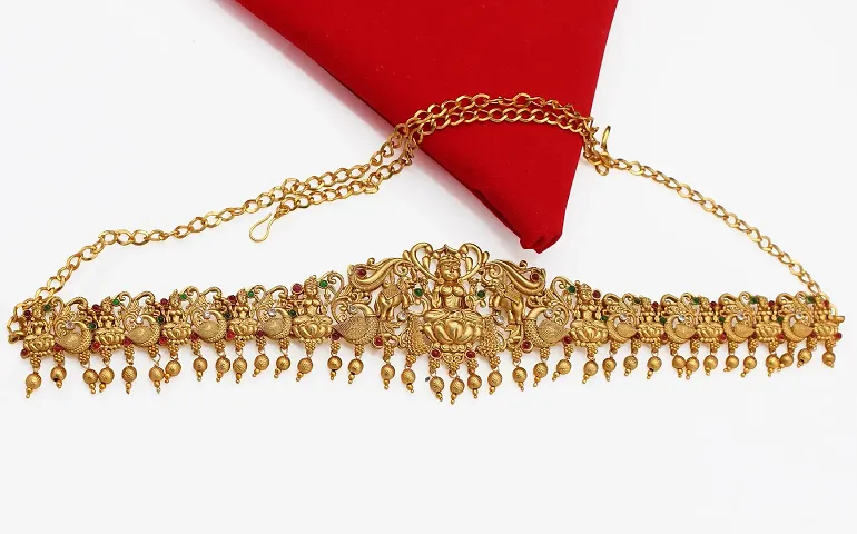 Nagneshi Art Gold-Plated Moti Studded White Moti Kamarband Belly-Chain Tagdi for Women