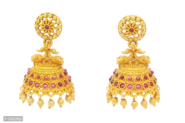 Antique Gold Tone Kundan Embellished Jhumki Earring with Pink Pearl For Women-thumb0