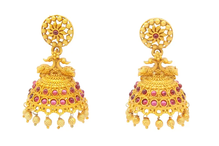 Tone Kundan Embellished Jhumki Earring with Pearl For Women