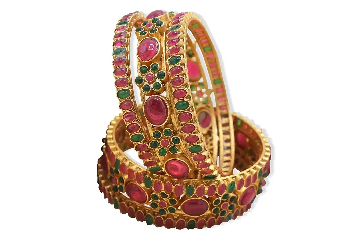 Plated Colorful Stones Patterned Bangles (Set of 6)