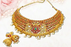 Nagneshi Art Gold Plated Matte Finish Choker Necklace and Jhumki Earring set for Women-thumb1