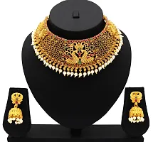 Nagneshi Art Gold Plated Matte Finish Choker Necklace and Jhumki Earring set for Women-thumb2