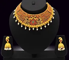 Nagneshi Art Gold Plated Matte Finish Choker Necklace and Jhumki Earring set for Women-thumb2