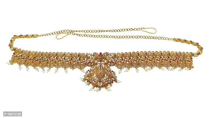 Nagneshi Art Gold-Plated Stone Studded White Moti Kamarband Belly-Chain Tagdi for Women-thumb2