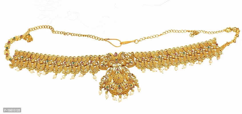 Nagneshi Art Gold-Plated Stone Studded White Moti Kamarband Belly-Chain Tagdi for Women-thumb0