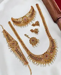 Nagneshi Art Gold Plated Matte Finish Necklace, Kamarband, Jhumki Earring and Maang tikka set for Women-thumb2