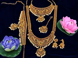 Nagneshi Art Gold Plated Matte Finish Necklace, Kamarband and Jhumki Earring set for Women-thumb3