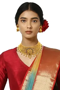 Nagneshi Art Gold Plated Matte Finish Choker Necklace and Jhumki Earring set for Women-thumb4