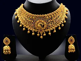 Nagneshi Art Gold Plated Matte Finish Choker Necklace and Jhumki Earring set for Women-thumb3