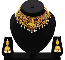 Nagneshi Art Gold Plated Matte Finish Choker Necklace and Jhumki Earring set for Women-thumb3