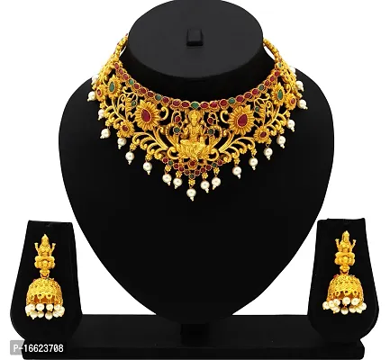 Nagneshi Art Gold Plated Matte Finish Choker Necklace and Jhumki Earring set for Women-thumb4