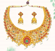 Nagneshi Art Gold Plated Matte Finish Choker Necklace and Jhumki Earring set for Women-thumb1