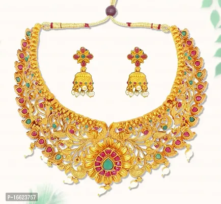 Nagneshi Art Gold Plated Matte Finish Choker Necklace and Jhumki Earring set for Women-thumb2