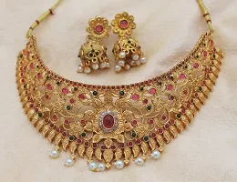 Nagneshi Art Gold Plated Matte Finish Choker Necklace and Jhumki Earring set for Women-thumb1