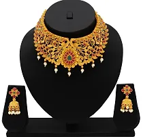 Nagneshi Art Gold Plated Matte Finish Choker Necklace and Jhumki Earring set for Women-thumb2