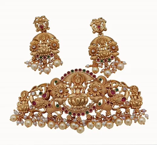 Gold Plated Alloy Pearl Temple Necklace Sets