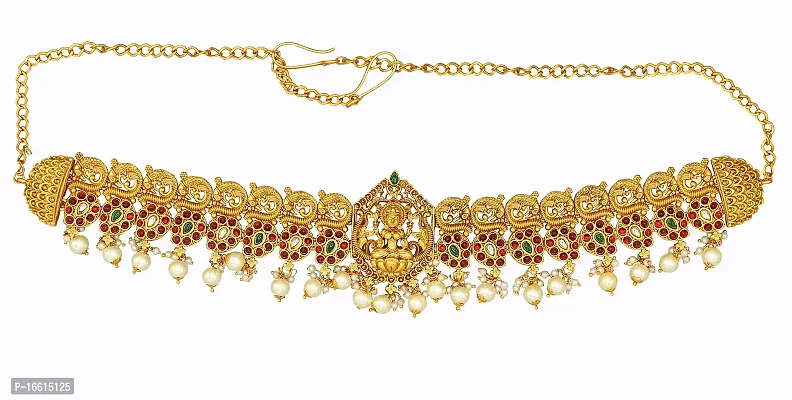 Nagneshi Art Gold-Plated Stone Studded White Moti Kamarband Belly-Chain Tagdi for Women