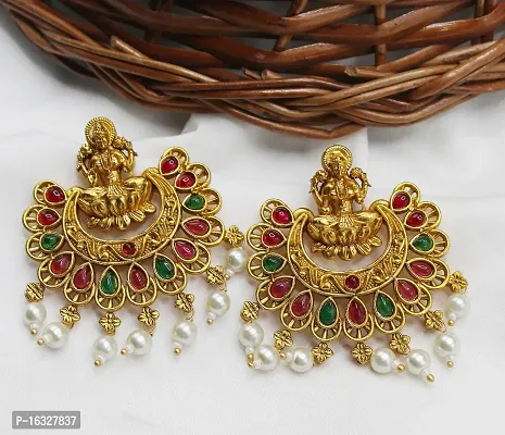 Gold Plated Antique Luxmi Chandbali Earrings for Women and Girls-thumb0