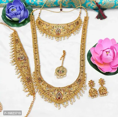 Nagneshi Art Gold Plated Matte Finish Necklace, Kamarband, Jhumki Earring and Maang tikka set for Women-thumb2