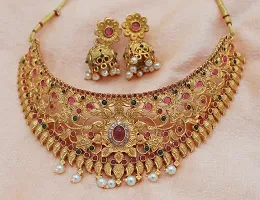 Nagneshi Art Gold Plated Matte Finish Choker Necklace and Jhumki Earring set for Women-thumb3