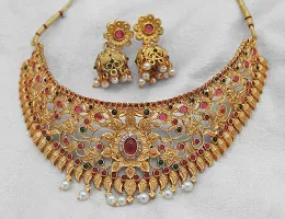 Nagneshi Art Gold Plated Matte Finish Choker Necklace and Jhumki Earring set for Women-thumb2