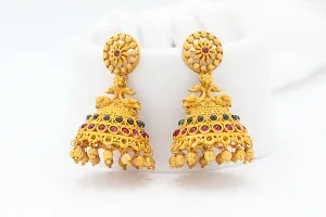 Antique Gold Tone Kundan Embellished Jhumki Earring with Pink Pearl For Women-thumb2