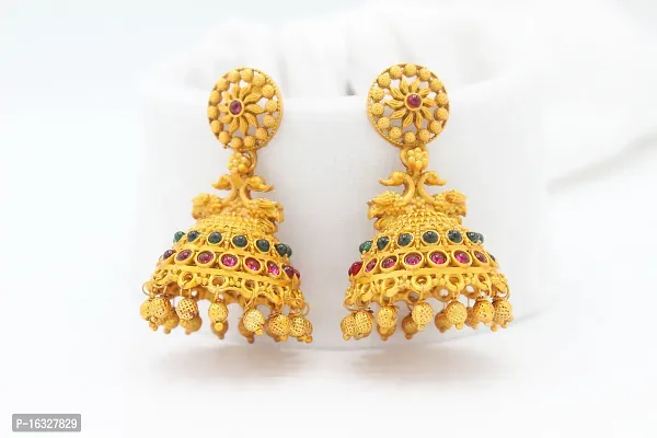 Antique Gold Tone Kundan Embellished Jhumki Earring with Pink Pearl For Women-thumb3