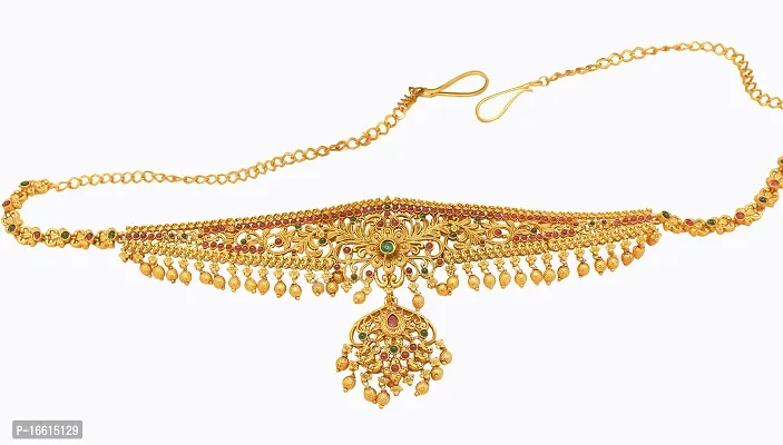 Nagneshi Art Gold-Plated Stone Studded Golden Drop Kamarband Belly-Chain Tagdi for Women
