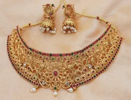 Nagneshi Art Gold Plated Matte Finish Choker Necklace and Jhumki Earring set for Women-thumb2