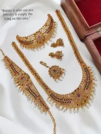 Nagneshi Art Gold Plated Matte Finish Necklace, Kamarband, Jhumki Earring and Maang tikka set for Women-thumb1