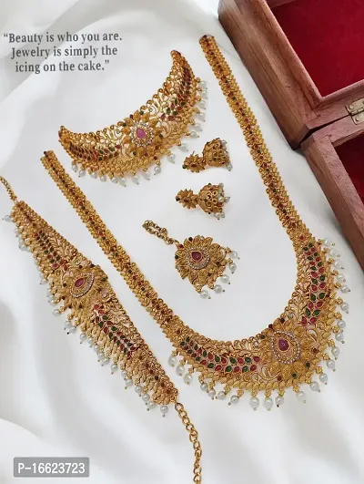 Nagneshi Art Gold Plated Matte Finish Necklace, Kamarband, Jhumki Earring and Maang tikka set for Women-thumb2