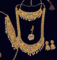 Nagneshi Art Gold Plated Matte Finish Necklace, Kamarband, Jhumki Earring and Maang tikka set for Women-thumb2