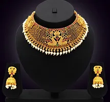 Nagneshi Art Gold Plated Matte Finish Choker Necklace and Jhumki Earring set for Women-thumb3