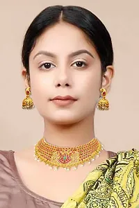 Nagneshi Art Gold Plated Matte Finish Choker Necklace and Jhumki Earring set for Women-thumb2