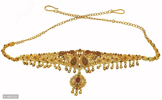 Nagneshi Art Gold-Plated Stone Studded White drop Kamarband Belly-Chain Tagdi for Women