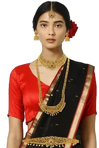 Nagneshi Art Gold Plated Matte Finish Jewellery Set With Hipbelt, Maangtikka, Necklace and Earring set for Women-thumb1