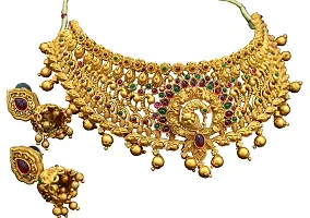 Nagneshi Art Gold Plated Matte Finish Choker Necklace and Jhumki Earring set for Women-thumb1