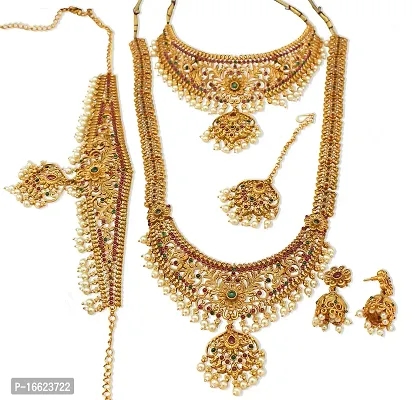 Nagneshi Art Gold Plated Matte Finish Necklace, Kamarband and Jhumki Earring set for Women-thumb0