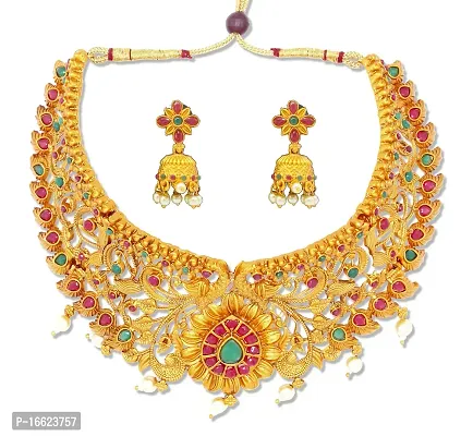 Nagneshi Art Gold Plated Matte Finish Choker Necklace and Jhumki Earring set for Women