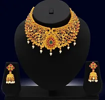 Nagneshi Art Gold Plated Matte Finish Choker Necklace and Jhumki Earring set for Women-thumb3