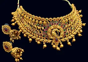 Nagneshi Art Gold Plated Matte Finish Choker Necklace and Jhumki Earring set for Women-thumb2